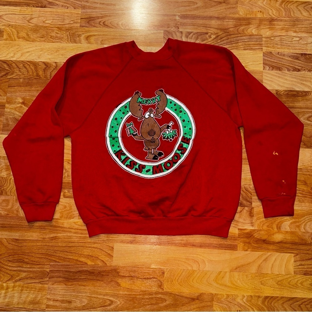 Vintage TNT by Trau & Loevner Merry Kiss-Moose Graphic Sweatshirt Adult XL Read